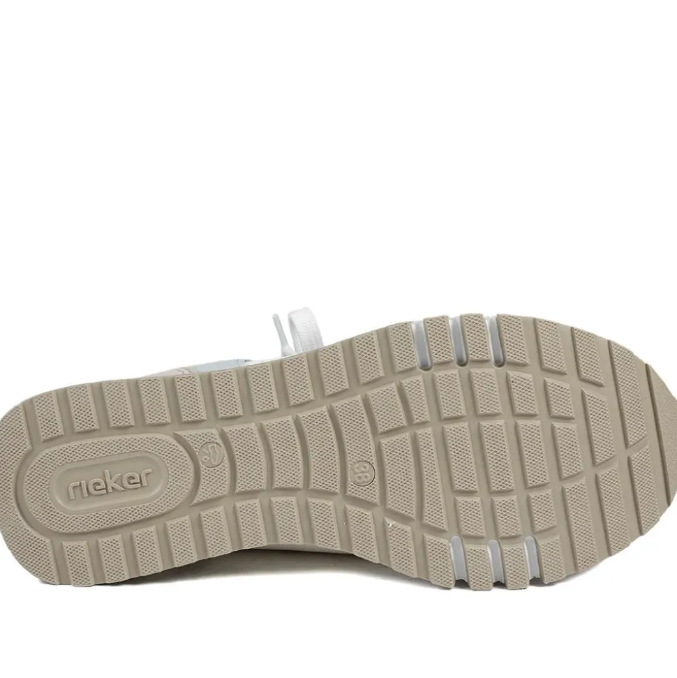 Rieker Wide Fit Leather Zip & Lace Trainers - White Multi