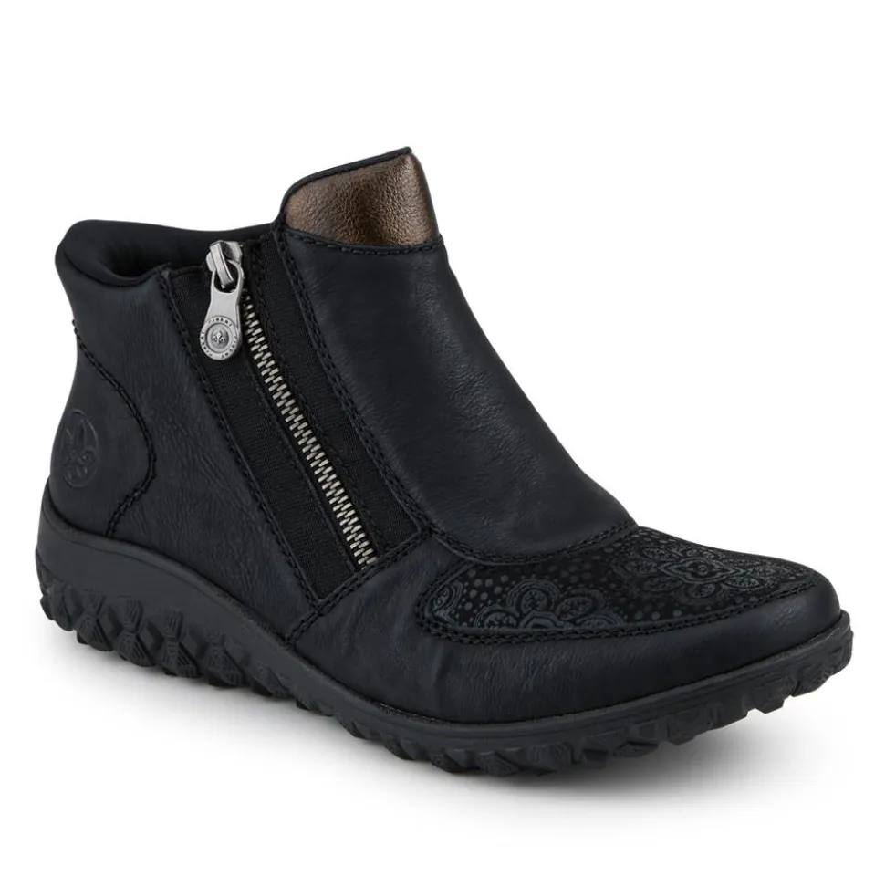 Rieker Wide Fit Leather Zipped Boots - Black