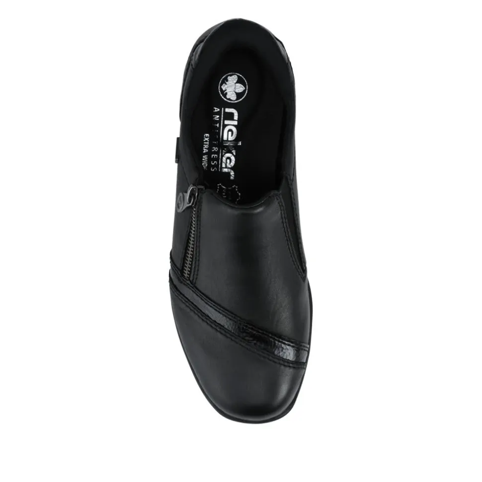 Rieker Wide Fit Leather Zipped Slip-Ons - Black
