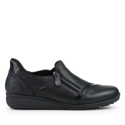 Rieker Wide Fit Leather Zipped Slip-Ons - Black