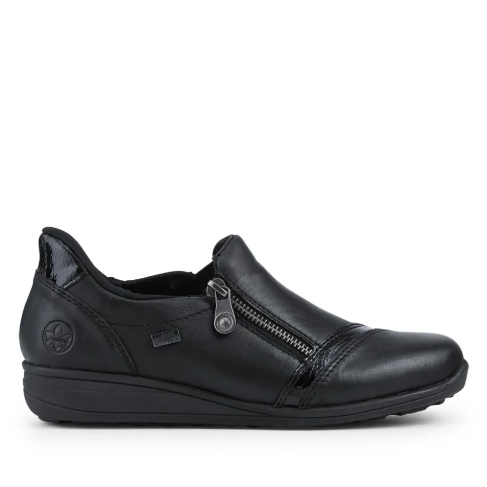 Rieker Wide Fit Leather Zipped Slip-Ons - Black