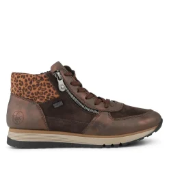 Rieker Wide Fit Leather Zip Up Trainers - Brown Multi