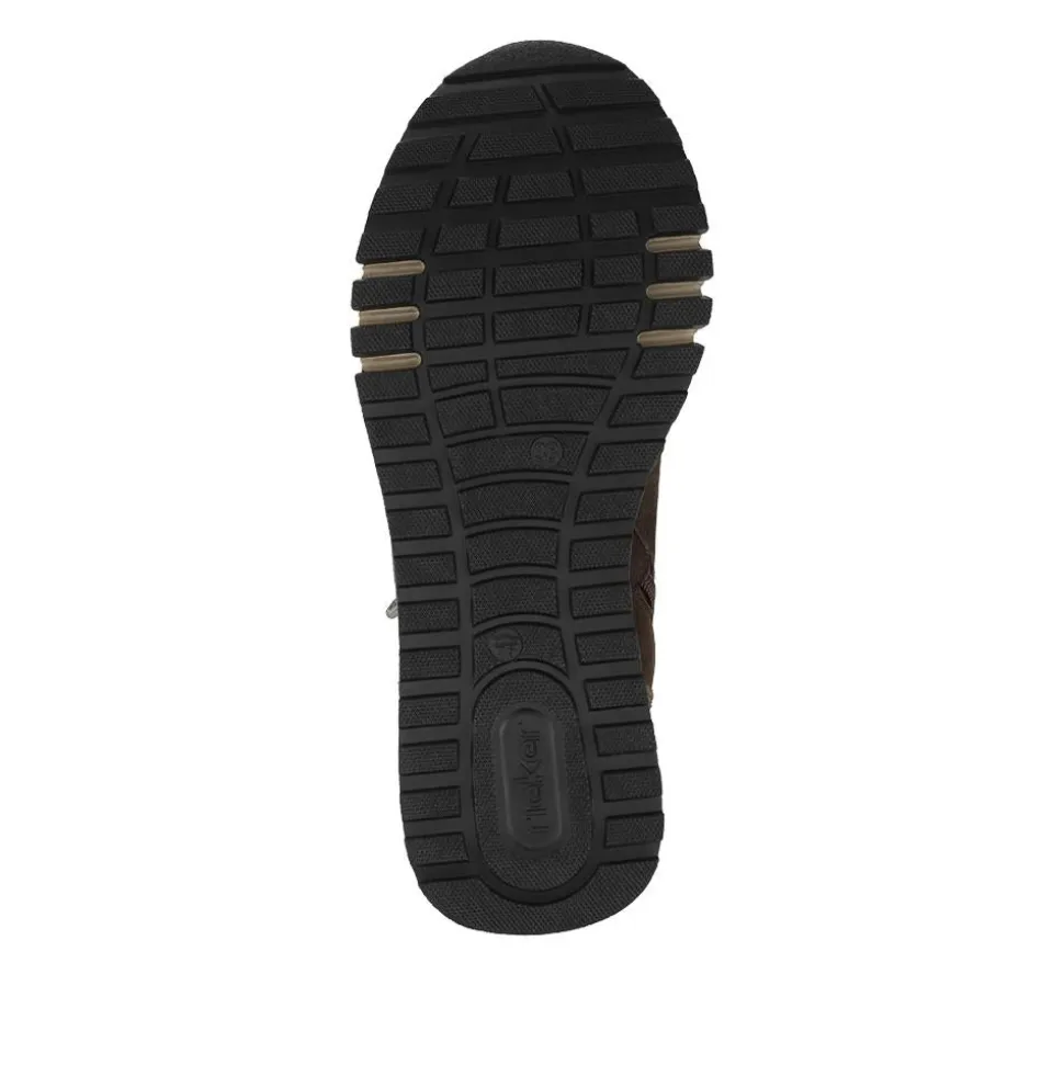 Rieker Wide Fit Leather Zip Up Trainers - Brown Multi