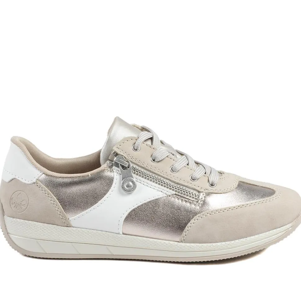 Rieker Wide Fit Multi Tone Trainers - Beige-White