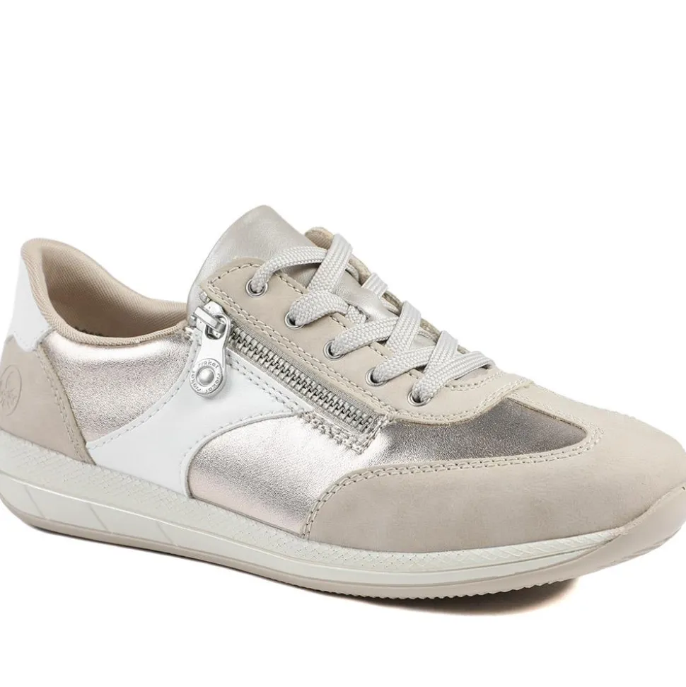 Rieker Wide Fit Multi Tone Trainers - Beige-White