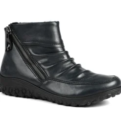 Rieker Wide Fit Zip Up Ankle Boots - Navy