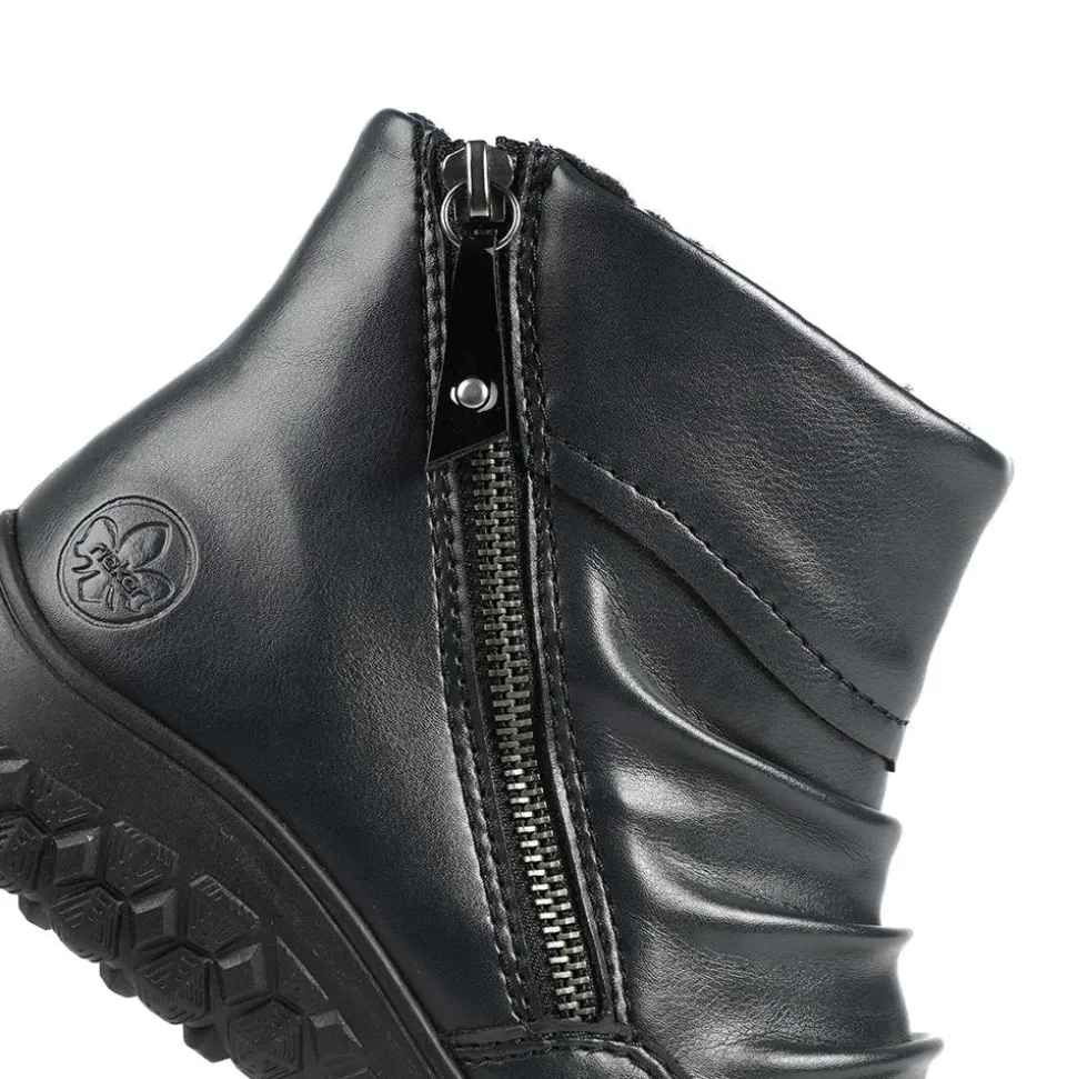 Rieker Wide Fit Zip Up Ankle Boots - Navy