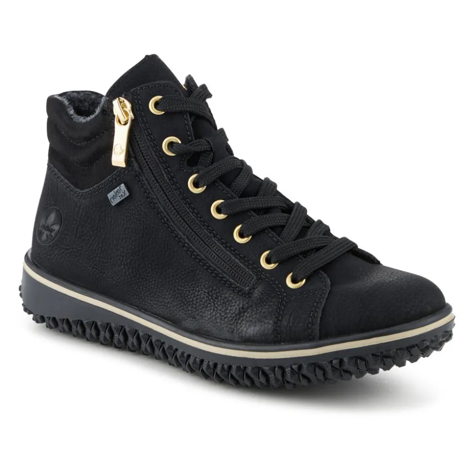 Rieker Zip & Lace Hi Top Trainers - Black
