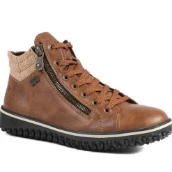 Rieker Zip & Lace Hi Top Trainers - Tan