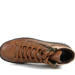 Rieker Zip & Lace Hi Top Trainers - Tan