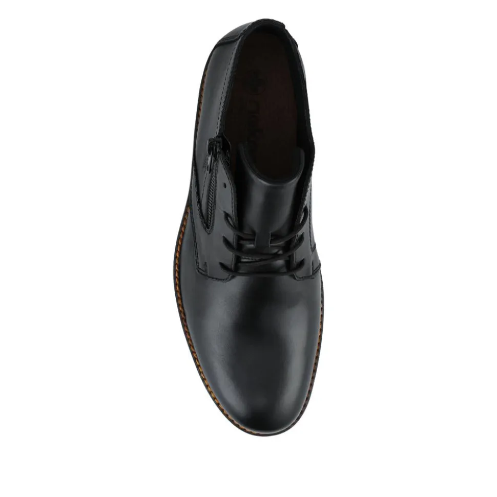 Rieker Zip & Lace Leather Shoes - Black