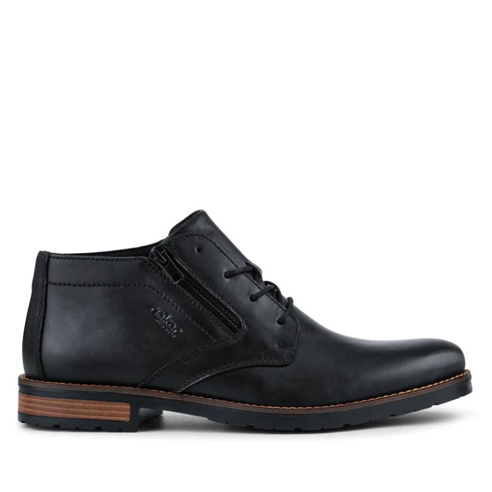 Rieker Zip & Lace Leather Shoes - Black