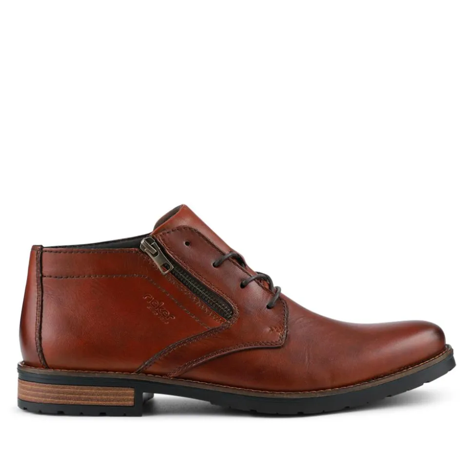 Rieker Zip & Lace Leather Shoes - Tan