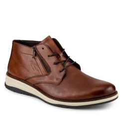 Rieker Zip & Lace Leather Smart Shoes - Tan