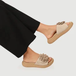 Rose-Detailed Sliders - Beige