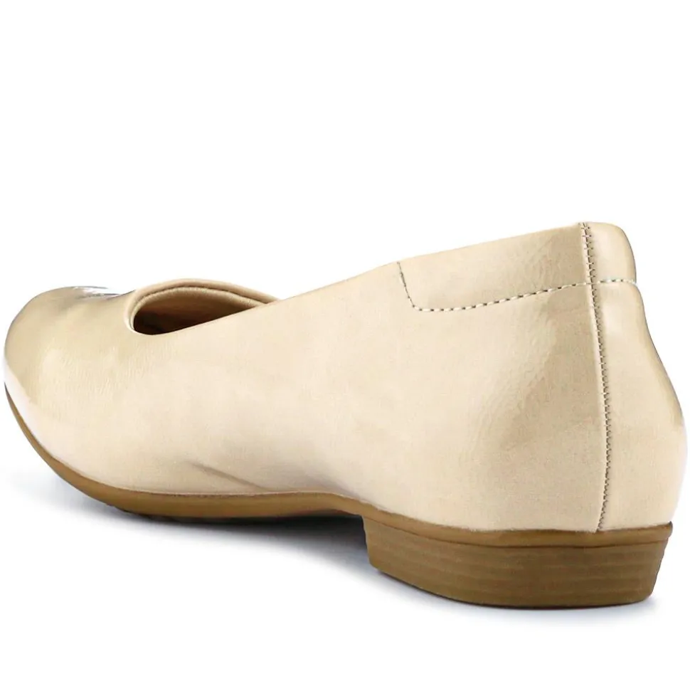 Rounded-Toe Ballet Flats - Nude Patent