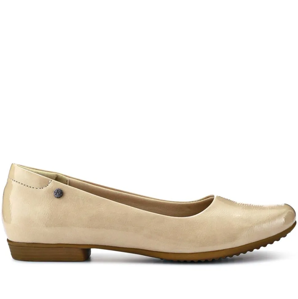 Rounded-Toe Ballet Flats - Nude Patent