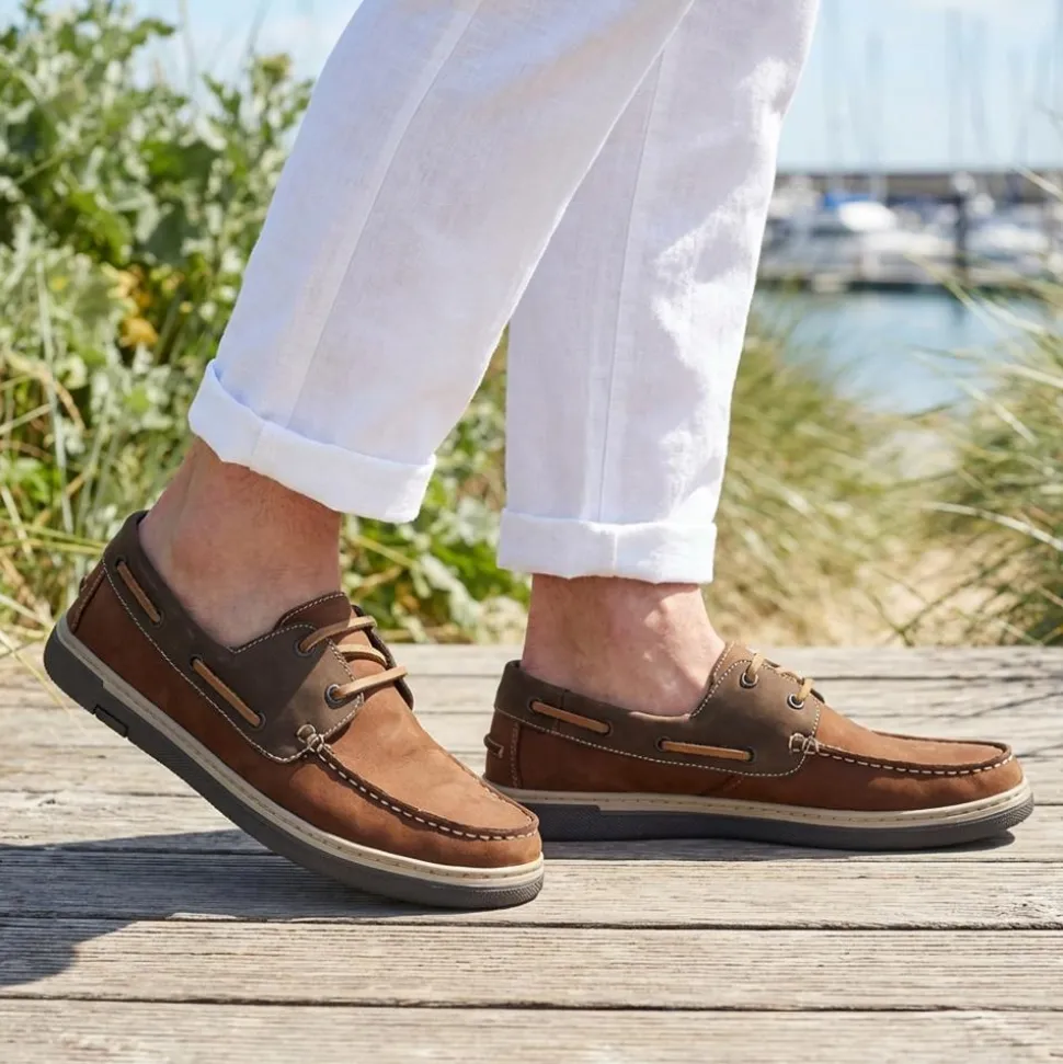 Rubber Soled Leather Boat Shoes - Brown