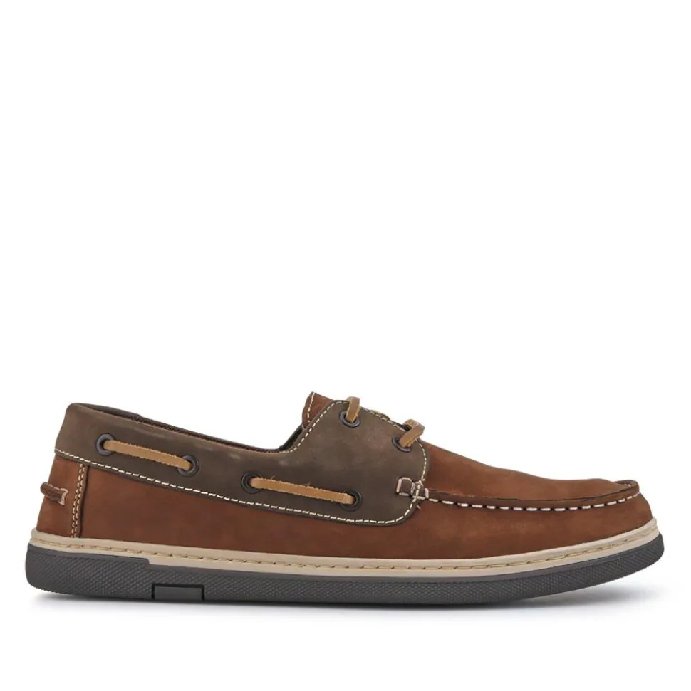Rubber Soled Leather Boat Shoes - Brown