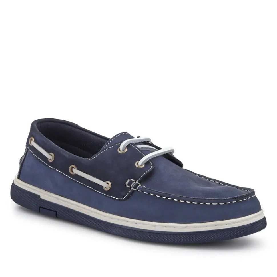 Rubber Soled Leather Boat Shoes - Navy
