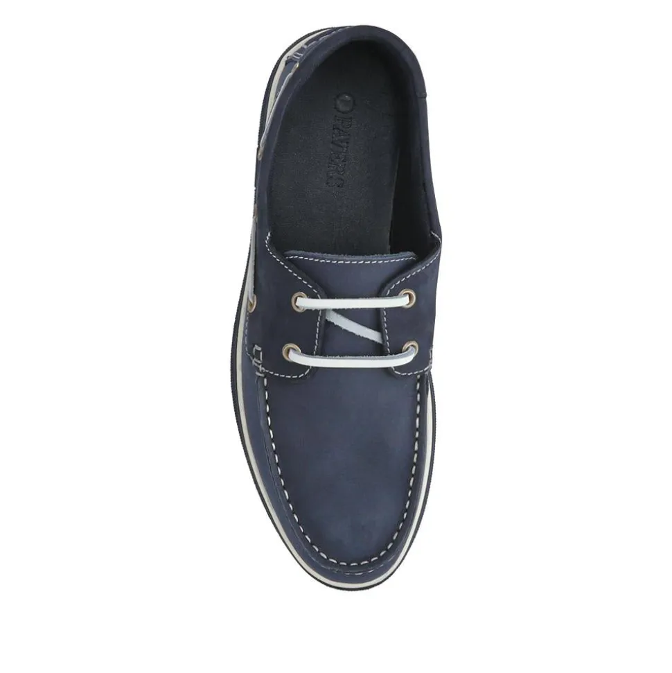 Rubber Soled Leather Boat Shoes - Navy