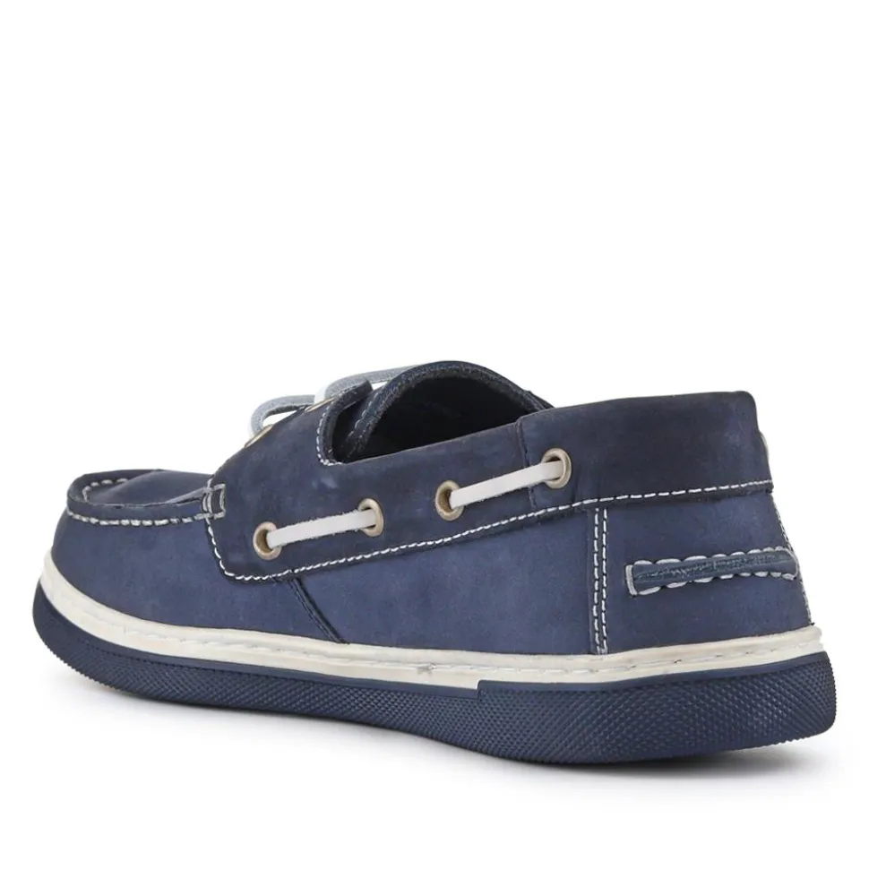 Rubber Soled Leather Boat Shoes - Navy