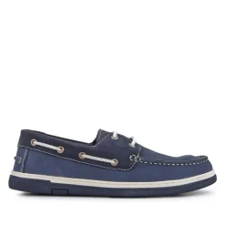 Rubber Soled Leather Boat Shoes - Navy