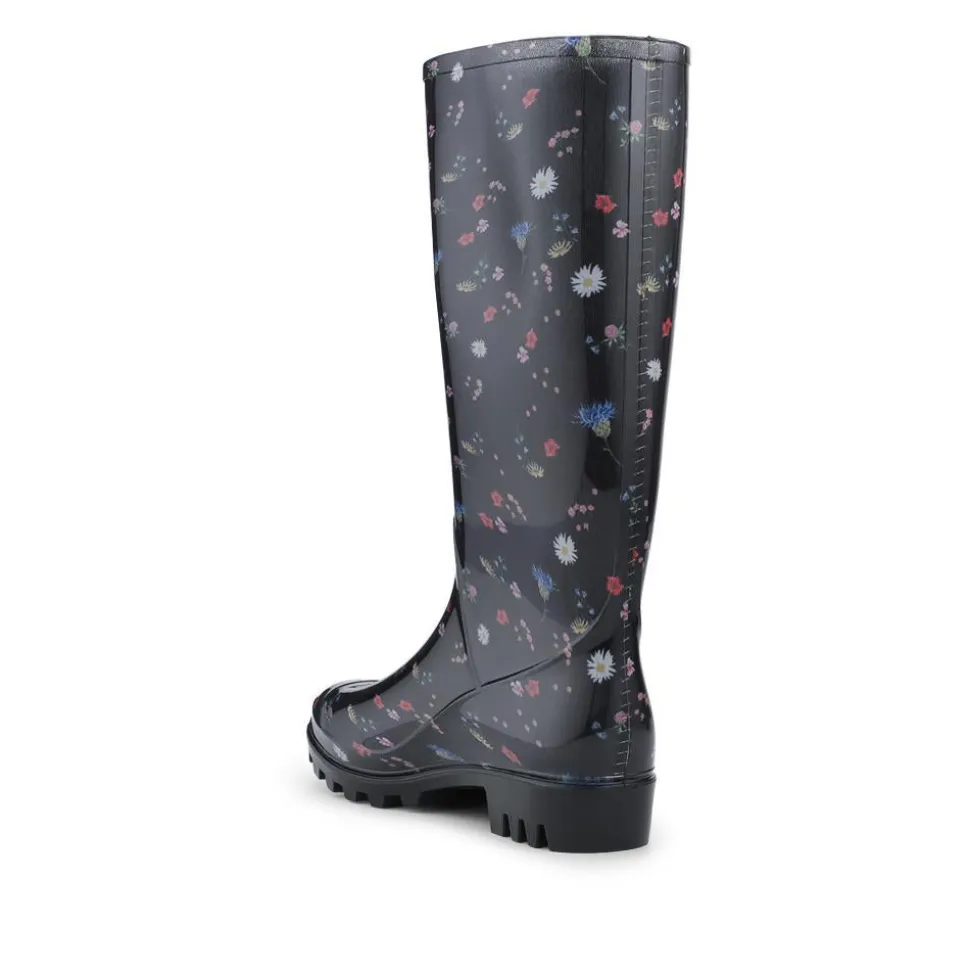 Rubber Waterproof Wellies - Black Floral