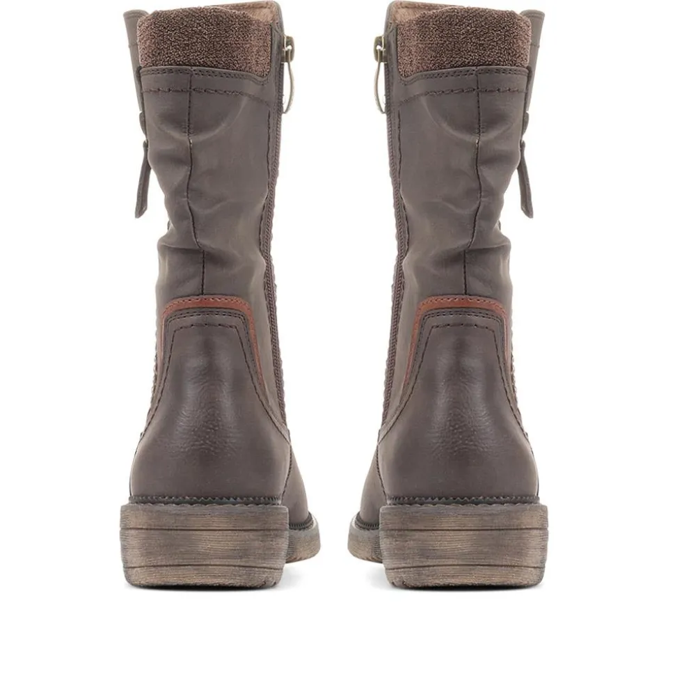 Ruched Calf Boots - Brown