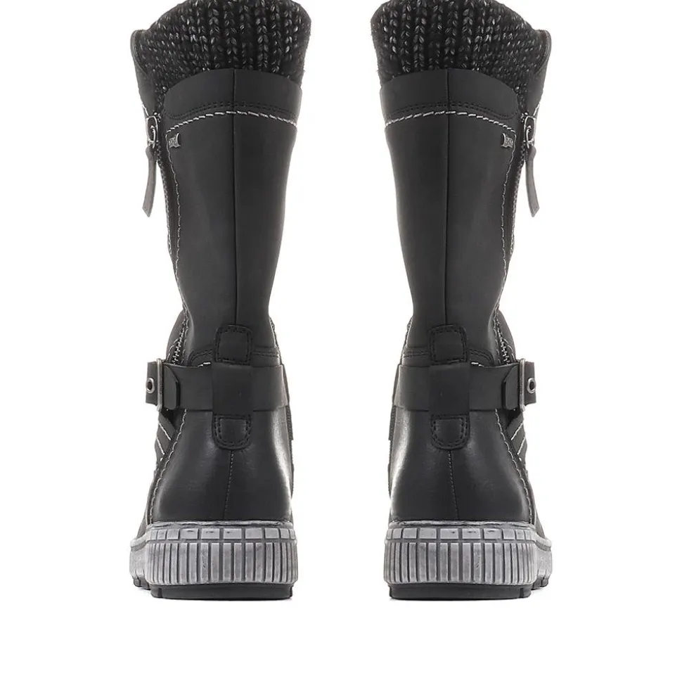 Ruched Wedge Boots - Black