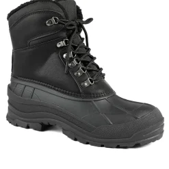 Rugged Warm Lined Lace Up Weather Boots - Black