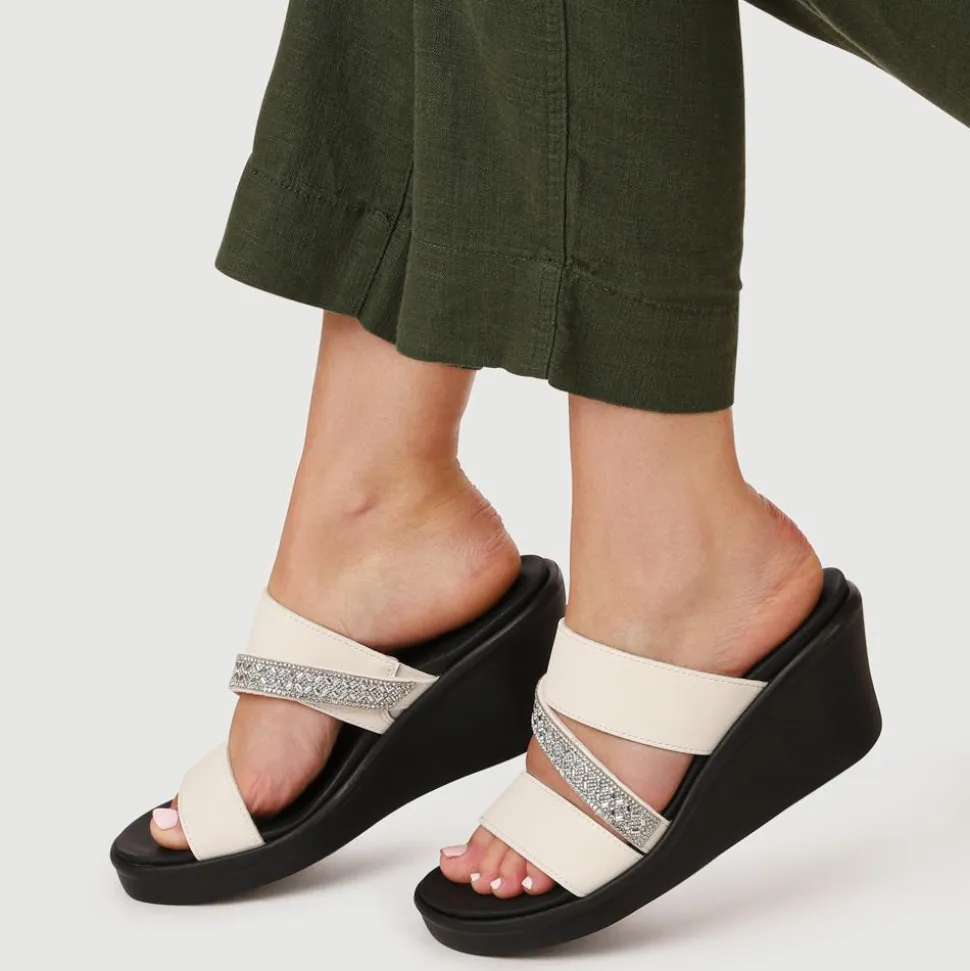 Rumble On Wedge-Heeled Mules - White