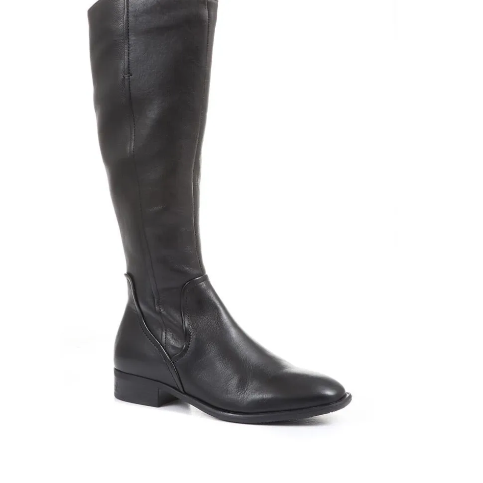 Sabina-01 Leather Knee High Boots - Black
