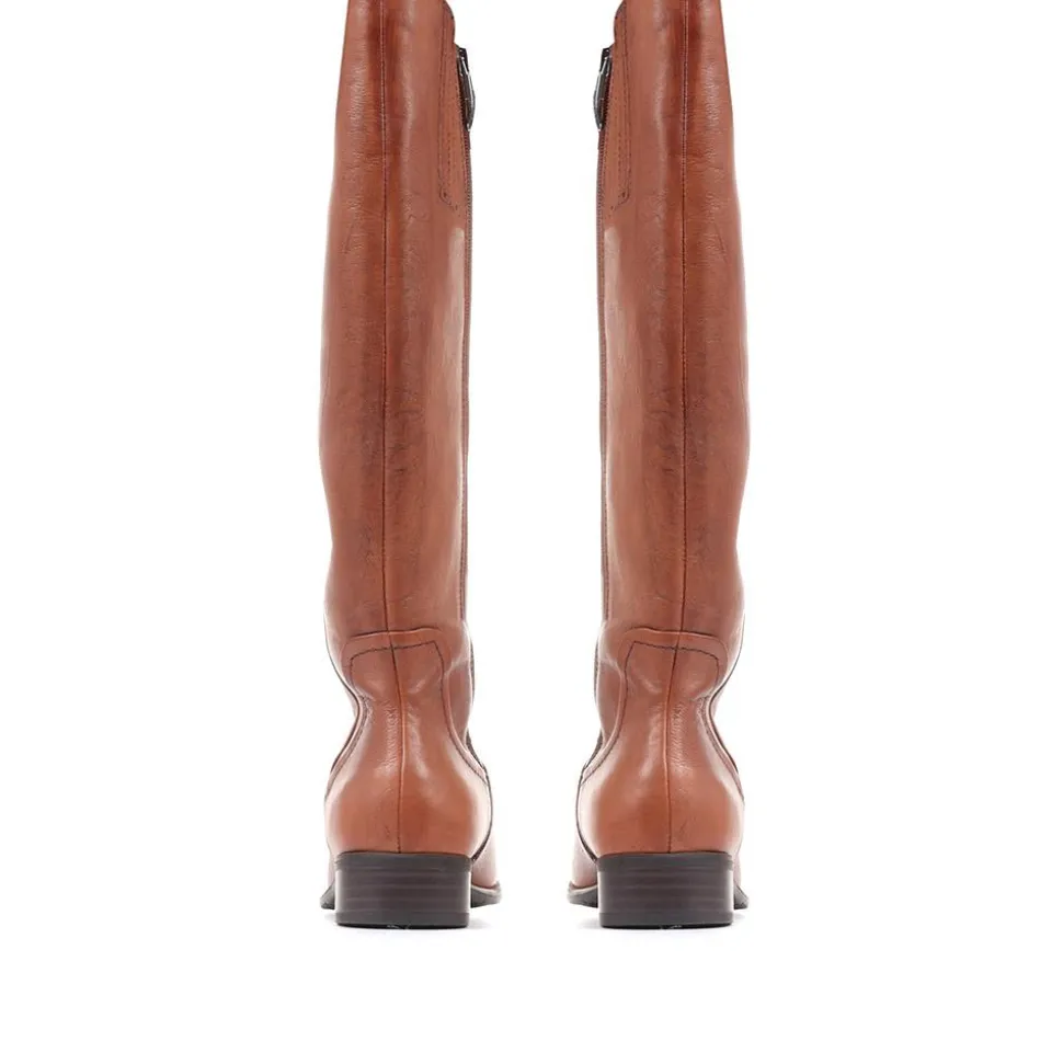 Sabina-01 Leather Knee High Boots - Tan