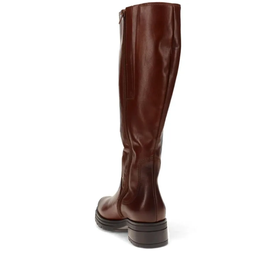 Sadberge Leather Block-Heeled Long Boots - Cognac