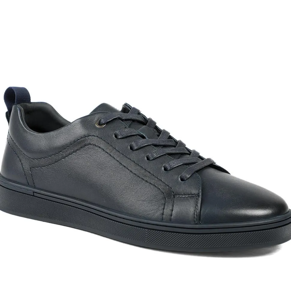 Salvador Leather Lace Up Trainers - Navy Leather