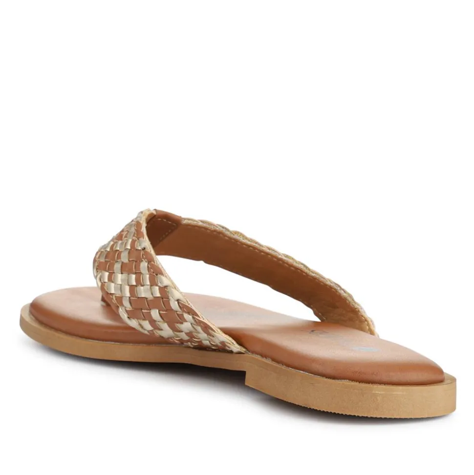 Short-Heeled Toe-Post Sandals - Brown Multi