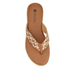 Short-Heeled Toe-Post Sandals - Brown Multi