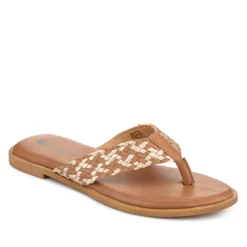 Short-Heeled Toe-Post Sandals - Brown Multi