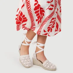 Single Lace Wedge Sandals - Natural