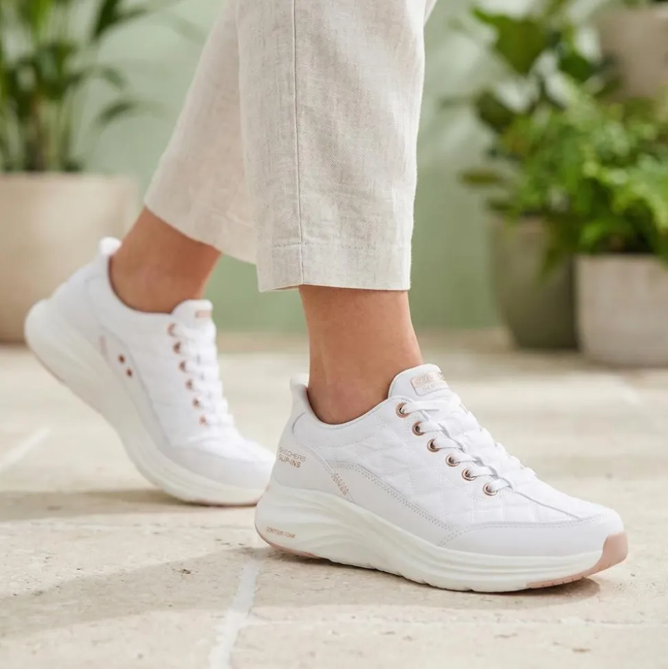 Skechers Contour Foam Trainers - White-Rose Gold