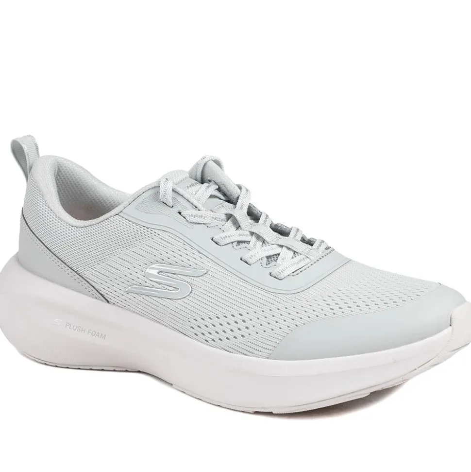 Skechers Lace Up Plush Foam® Trainers - Grey-Pink