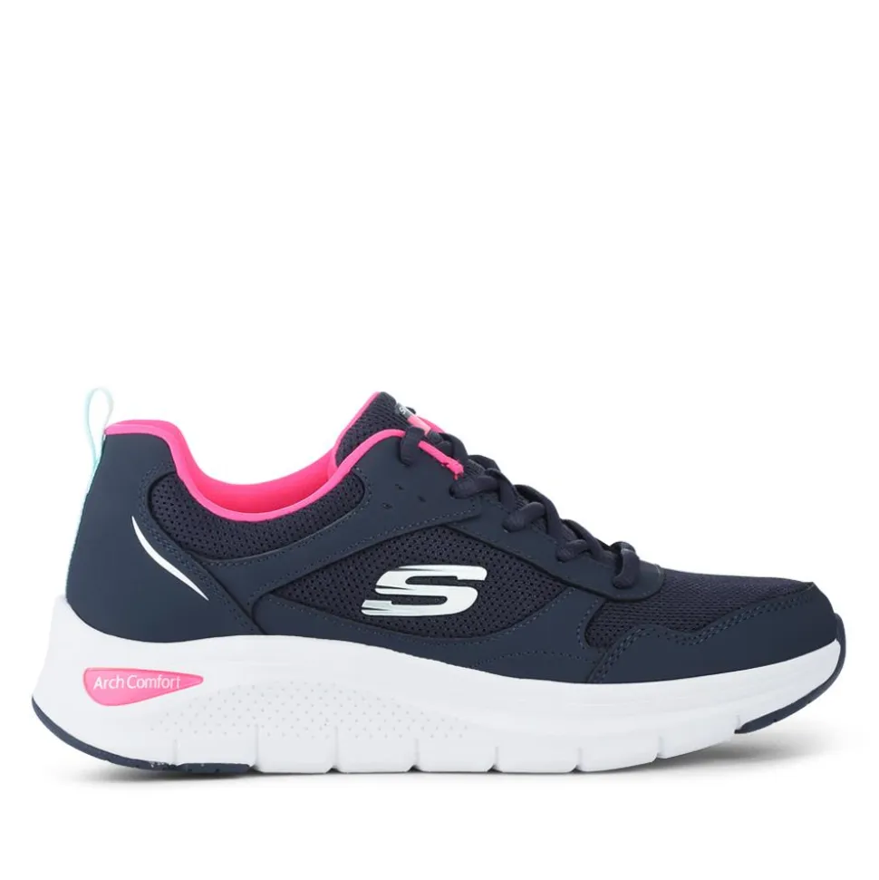 Skechers Memory Foam Lace Up Trainers - Navy-Pink