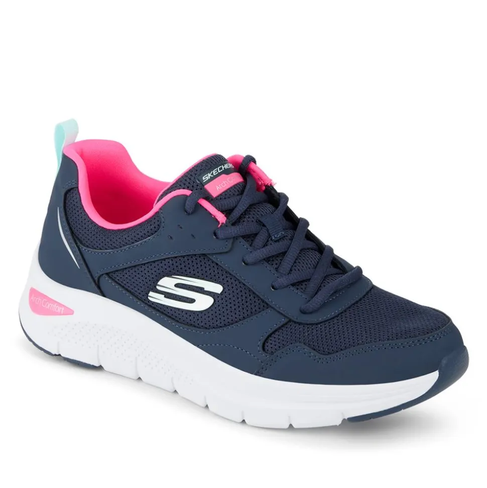 Skechers Memory Foam Lace Up Trainers - Navy-Pink