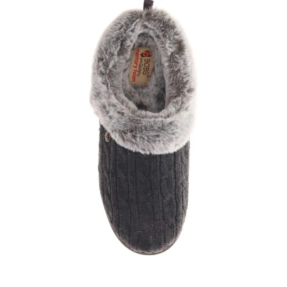 Skechers Wide Fit Bobs Ice Angel Mule Slippers - Charcoal