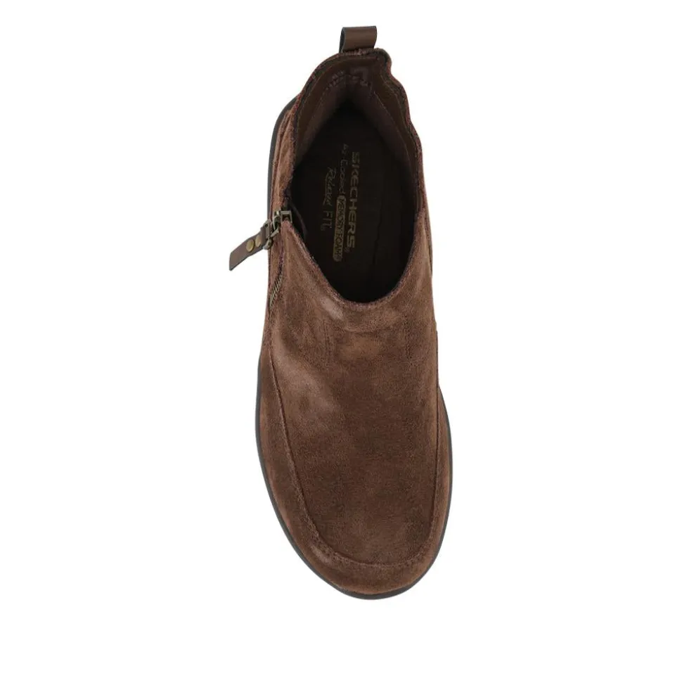 Skechers Zip Up Leather Boots - Chocolate