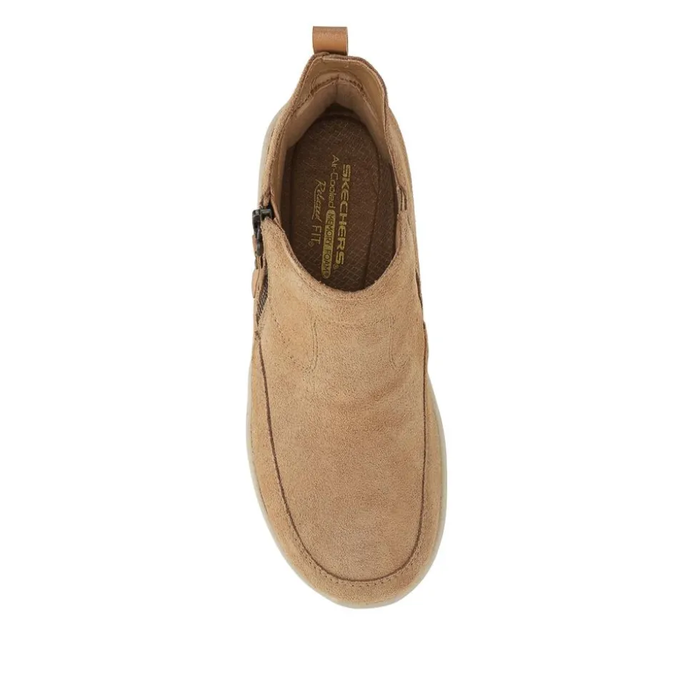 Skechers Zip Up Leather Boots - Tan