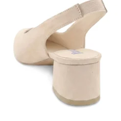 Slingback Block Heel Court Shoes - Beige