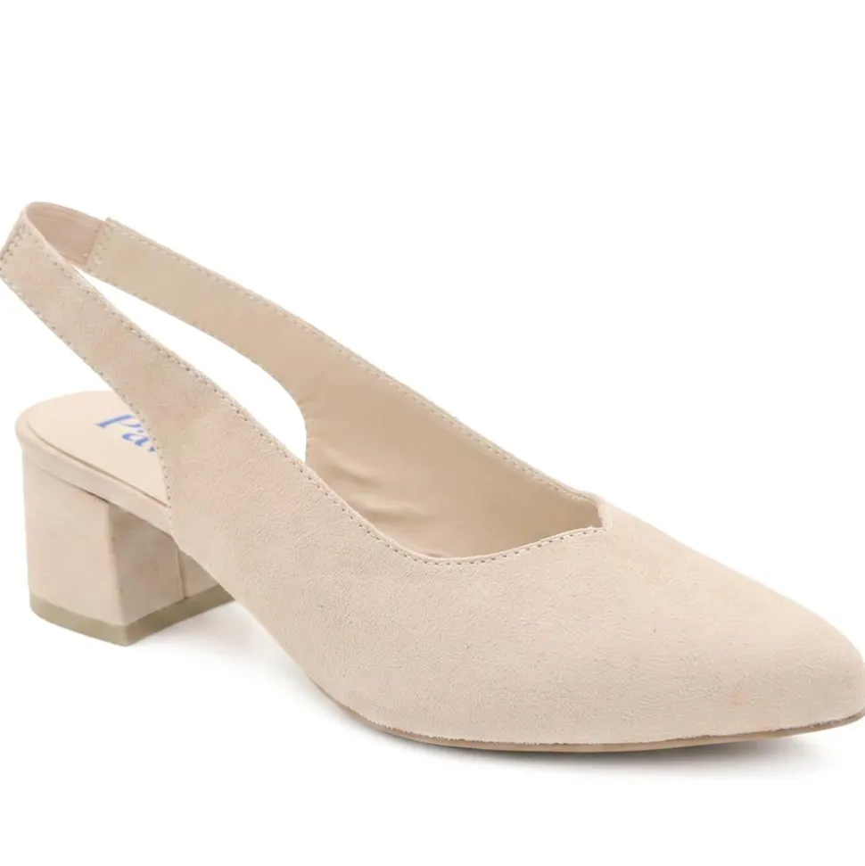 Slingback Block Heel Court Shoes - Beige