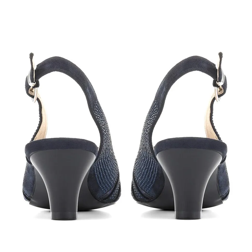 Sling-Back Evening Heels - Navy